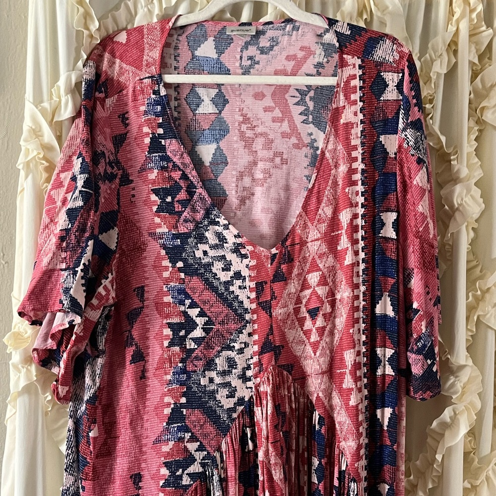 Lane Byrant plus size multi colored dress with V neck.